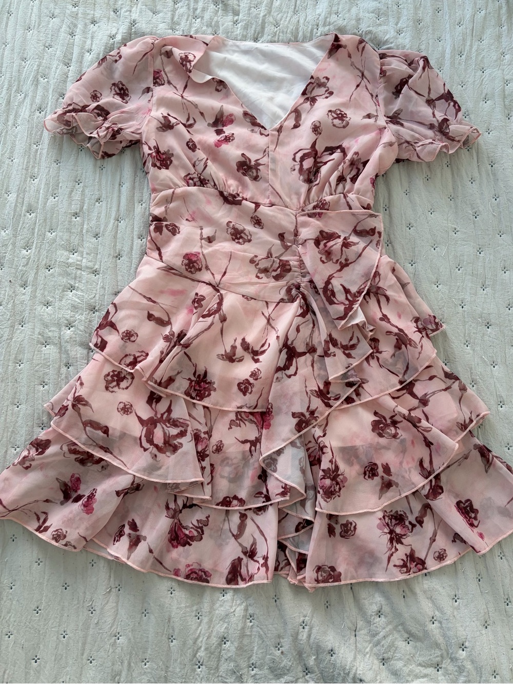 Pink Floral Print Frilly Ruffle Mini Dress - Picture 3 of 4